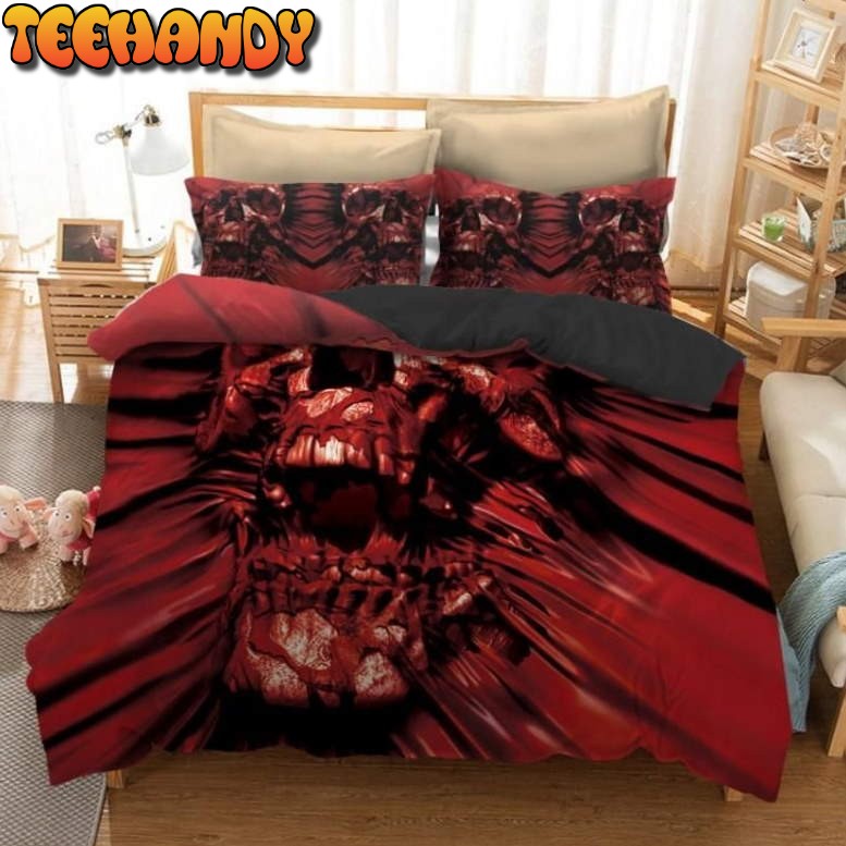 Screaming Skull Red And Black Bedding Set