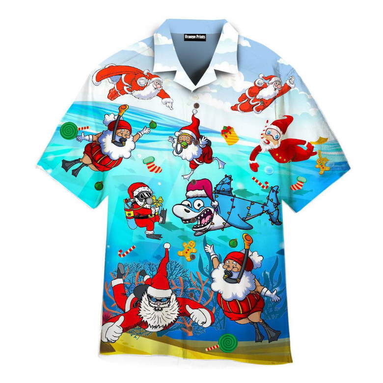 Scuba Diving Santa Claus Christmas Hawaiian Shirt