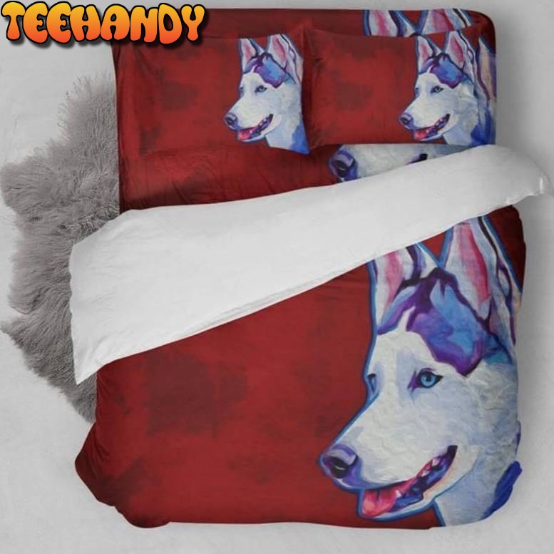 Siberian Husky Burgundy Bedding Set