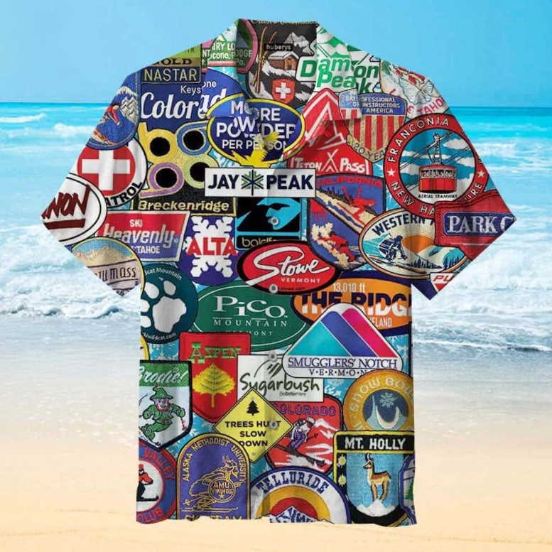 Skiing Badges Areas 3D All Printed Hawaiian Shirt