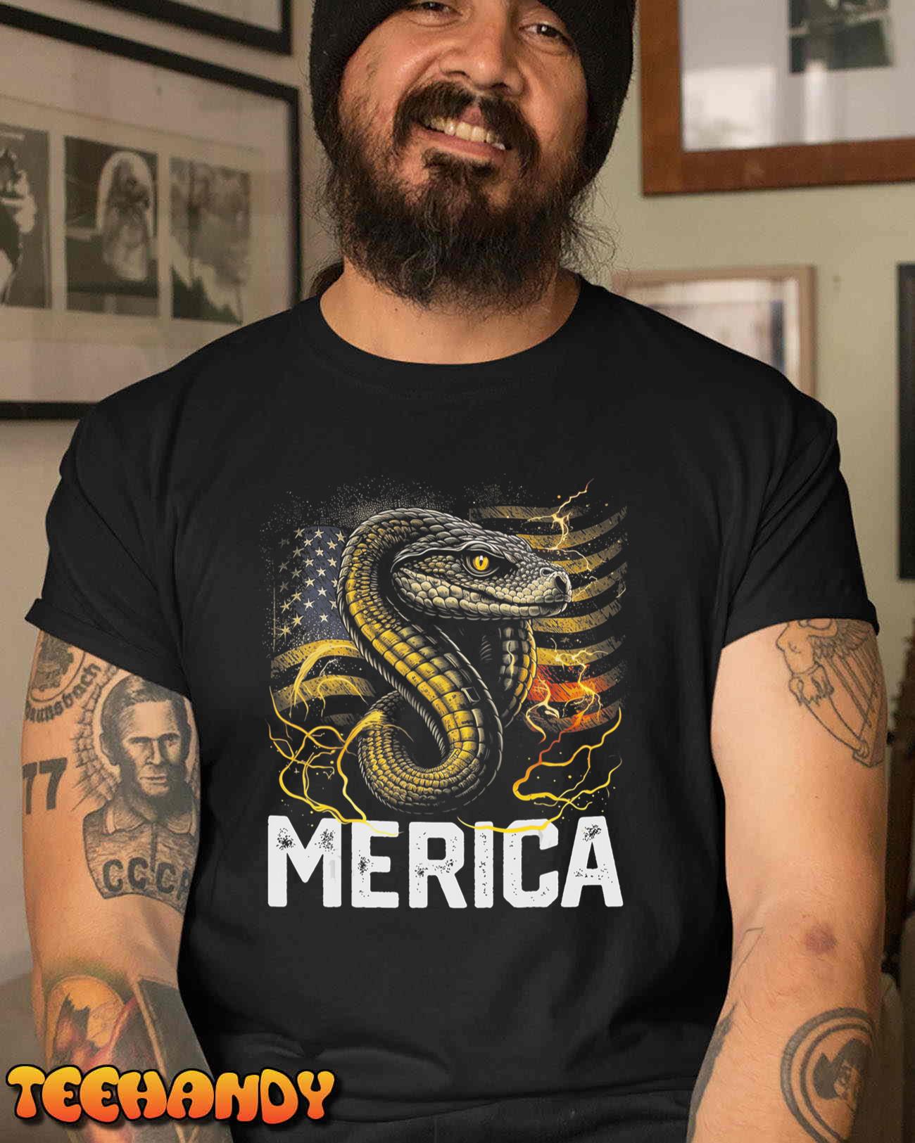 Snake Reptile 4th of July American Flag USA Merica Funny T-Shirt