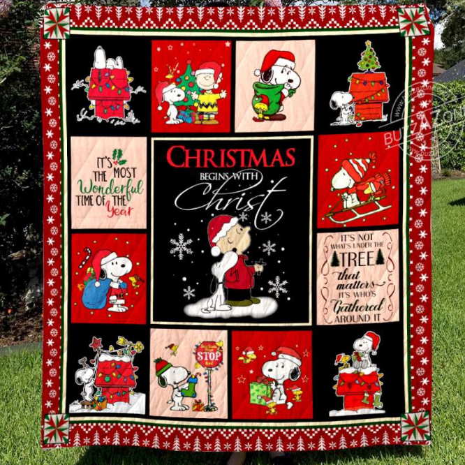 Snoopy Christmas Begins With Christ 3D Quilt Blanket