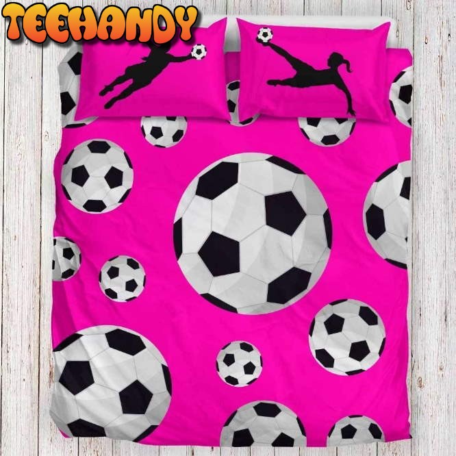 Soccer Flying Pink Background Bedding Set