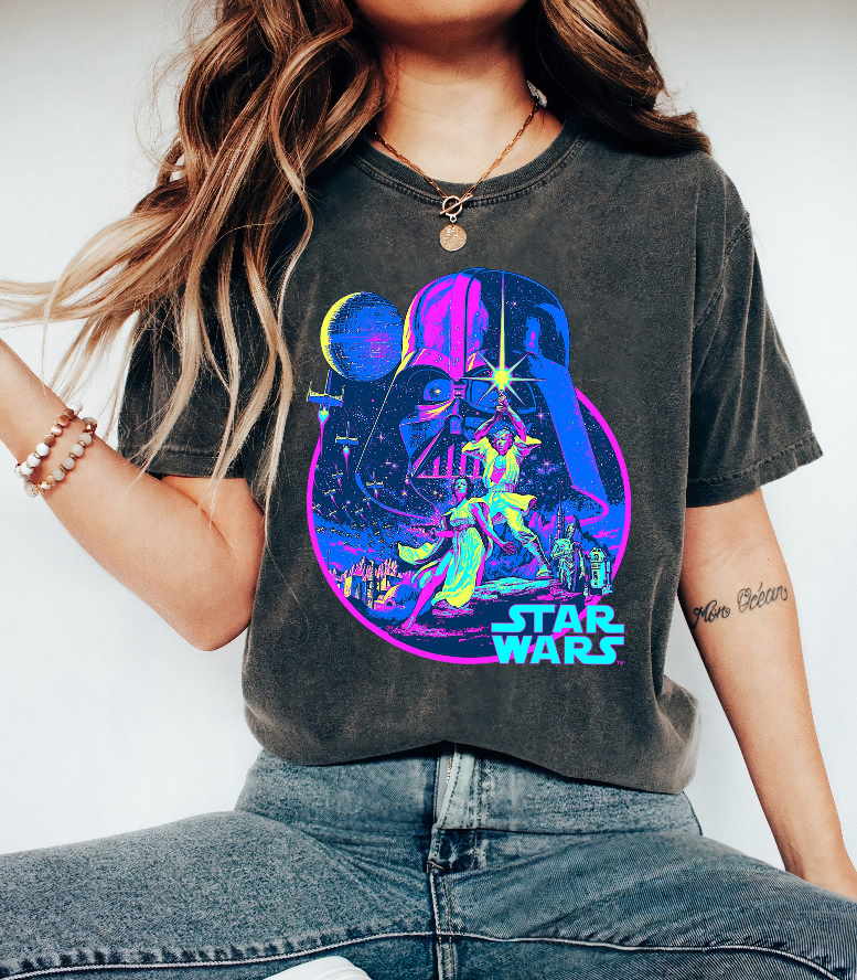 Star Wars Bright Classic Neon Poster Art Graphic Shirt