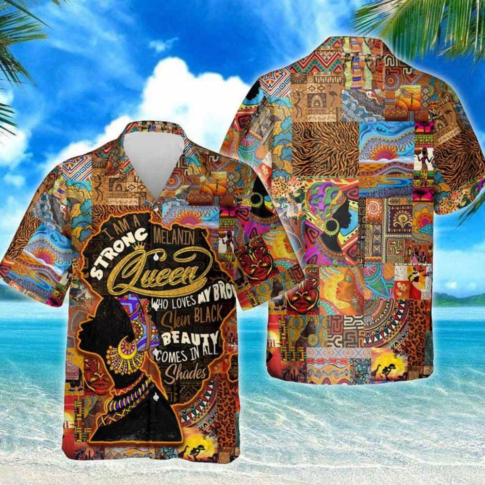 Strong Melanin Queen Hawaiian Shirt, Proud Afro Woman Hawaiian Shirt