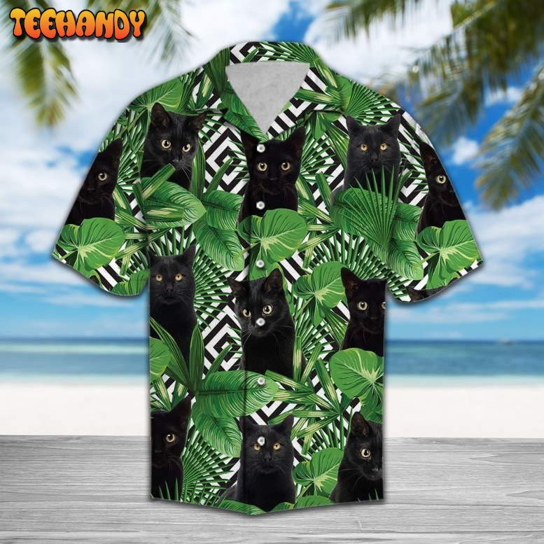 Summer Exotic Jungle Tropical Black Cat Hawaiian Shirt