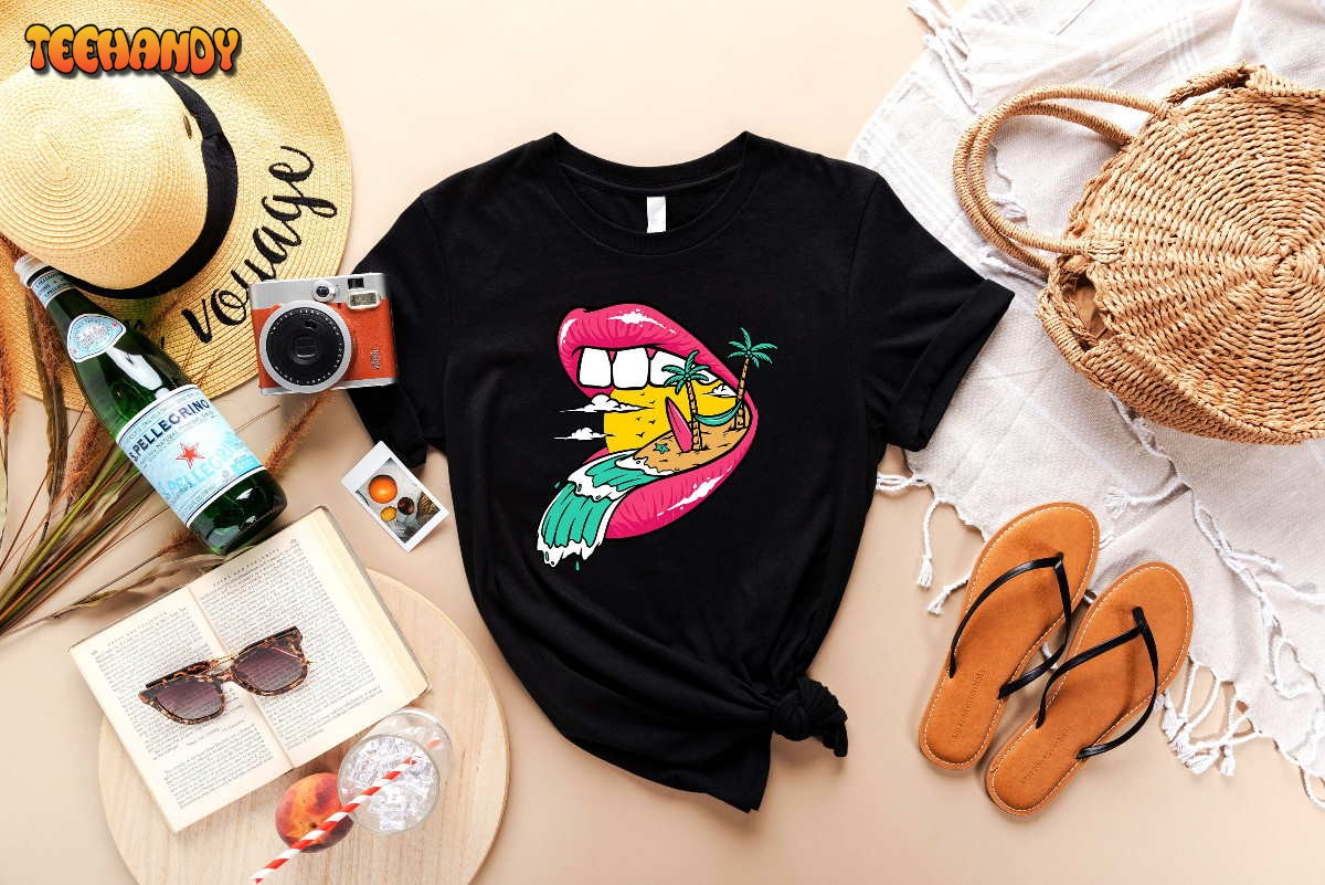 Summer Lips T-Shirt, Summer Palm Shirt,  Colorful Holiday Shirt