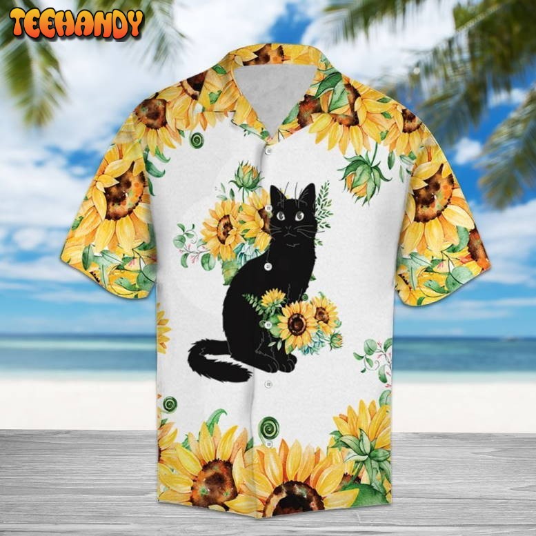 Sunflower Black Cat Yellow Unique Hawaiian Shirt