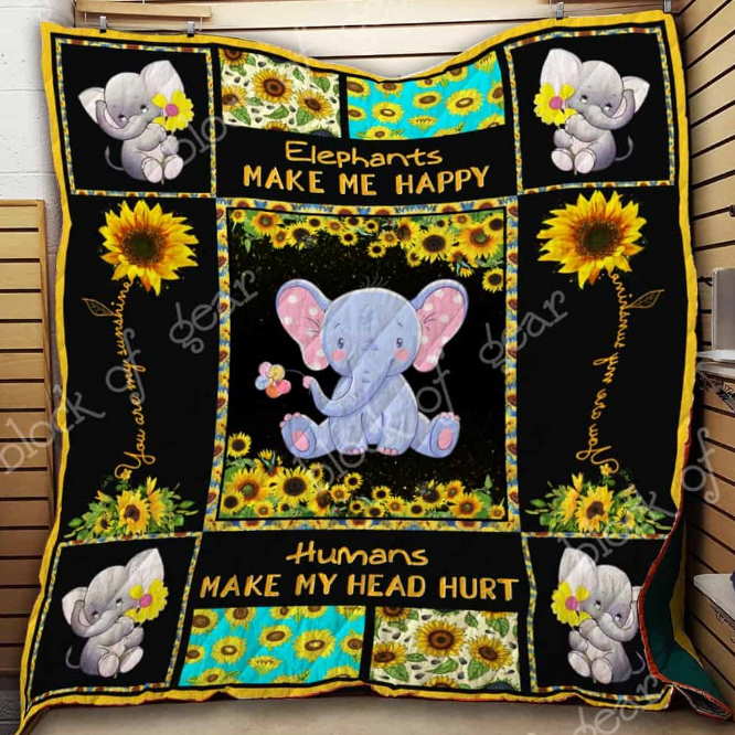 Sunflower Elephant 3D Quilt Blanket