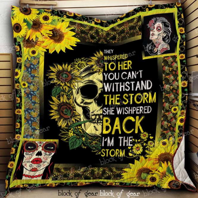 Sunflower Skull Girl 3D Quilt Blanket