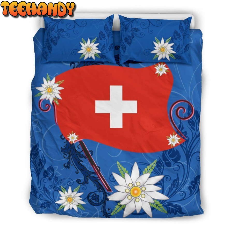 Switzerland Flag Edelweiss Blue Bedding Set