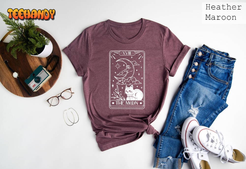 The Moon Tarot Card Cat T-Shirt Funny Cat Tarot Card Lovers T Shirt