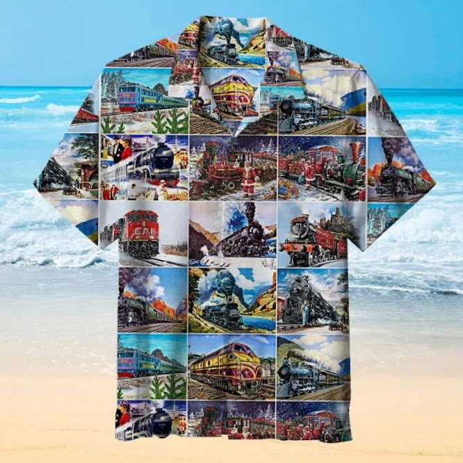 The train pattern 3D All Over Print Hawaiian Shirt