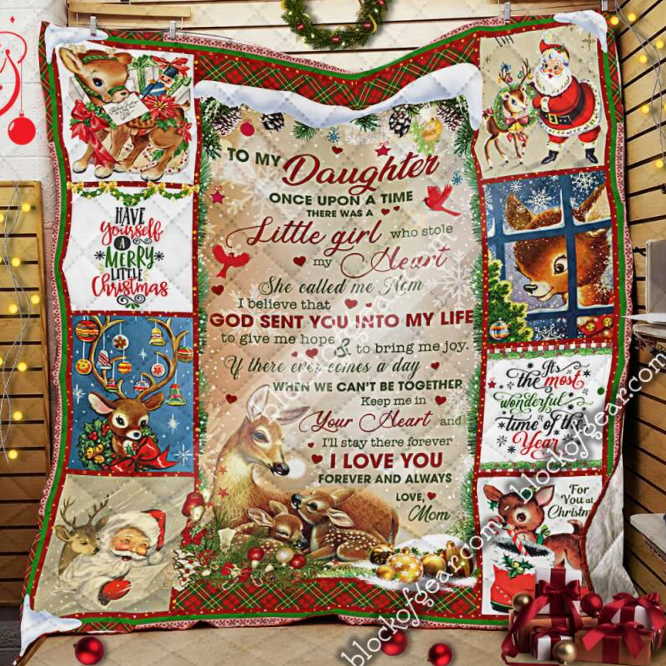 To My Daughter, Mom Christmas Deer 3D Quilt Blanket