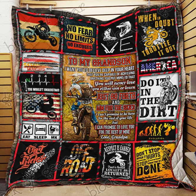 To My Grandson From Grandpa Motocross 3D Quilt Blanket