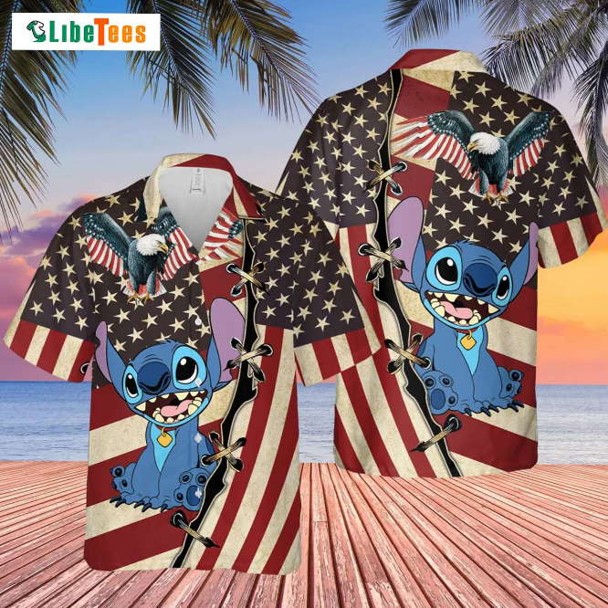 Us Flag Patriot Day Cute Stitch, Disney Hawaiian Shirt