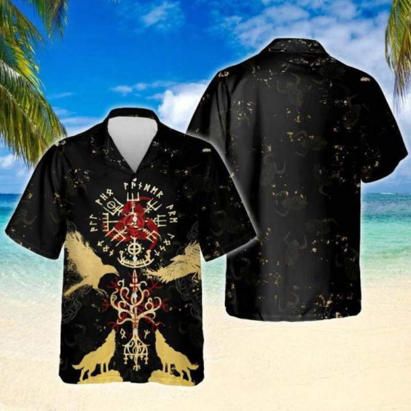 Viking Tree Of Life Raven Wolf Hawaiian Shirt