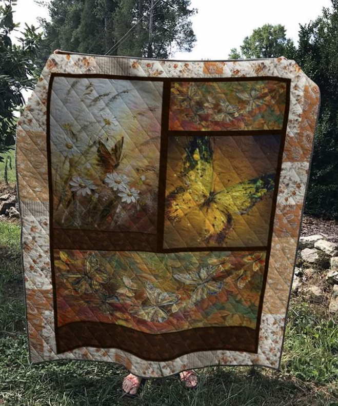 Vintage Butterfly Flower 3D Customized Quilt Blanket