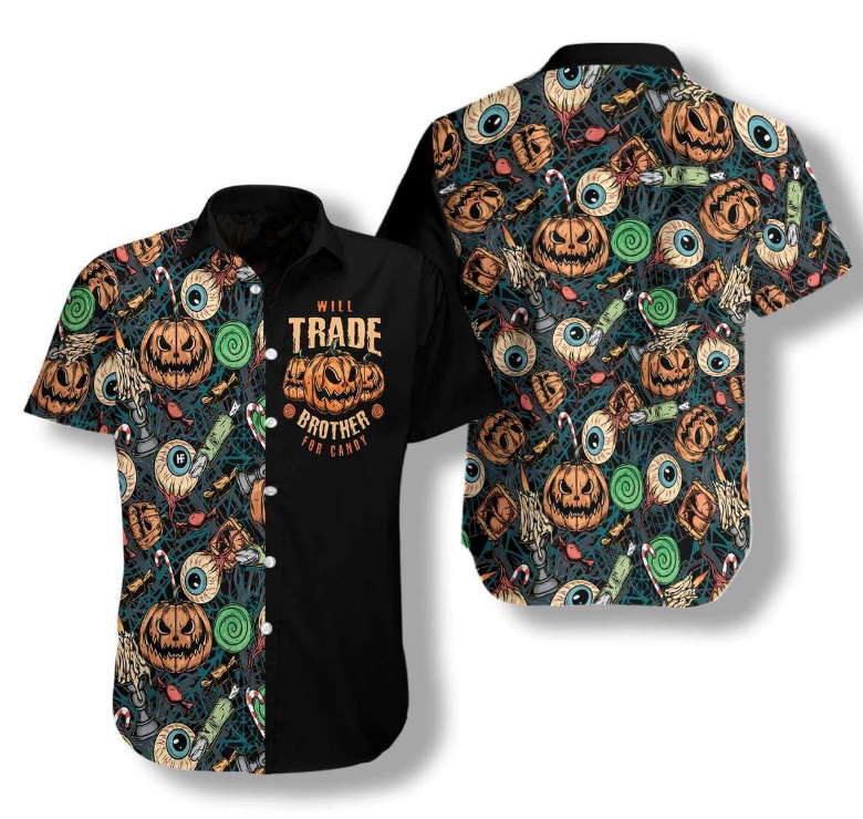 Vintage Halloween Scary Pumpkin Hawaiian Shirt