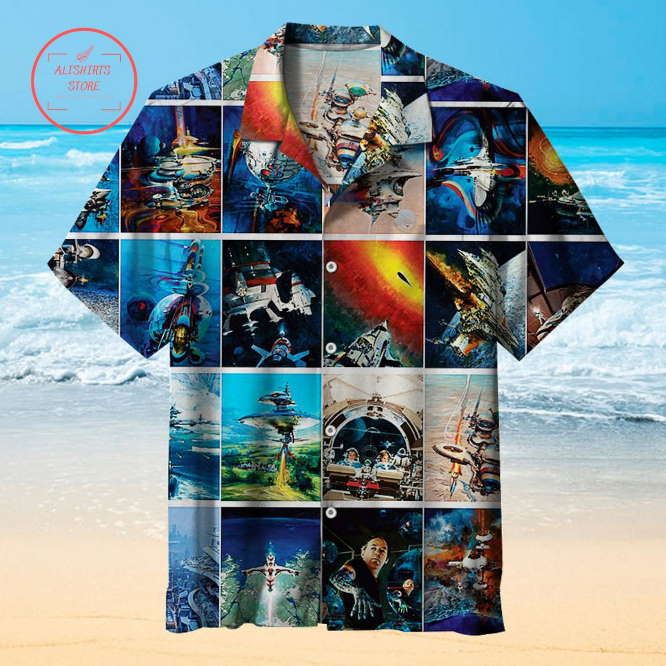 Vintage Sci-Fi Space Battle Alien Comic Art Hawaiian Shirt