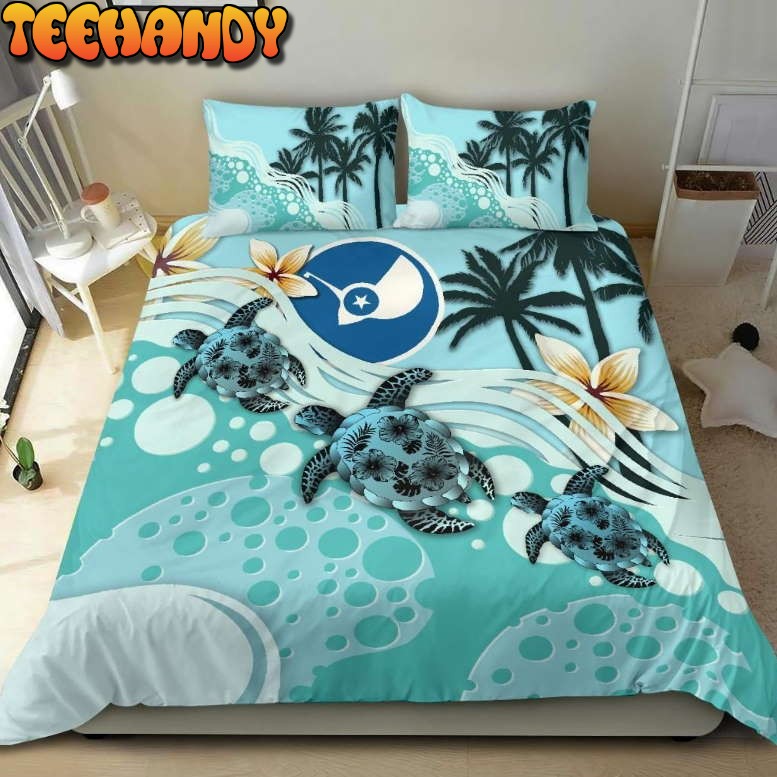 Yap Blue Turtle Hibiscus Bedding Set