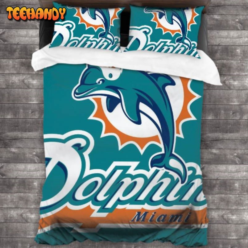 100 Washed Microfiber NFL Miami Dolphins Logo Bedding Set