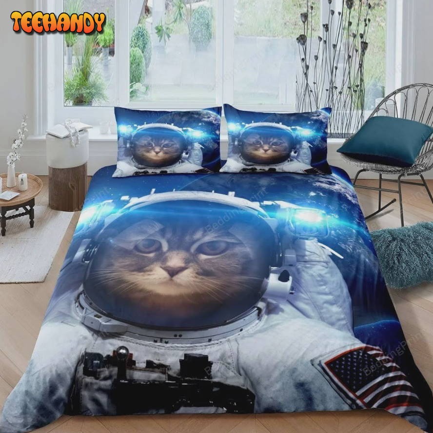 3D Cat Astronaut Galaxy Outer Space Duvet Cover Bedding Sets