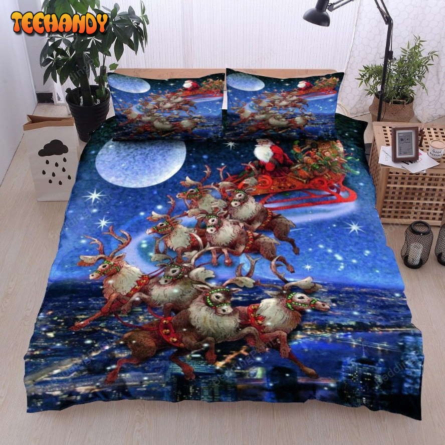 3D Christmas Reindeer With Santa Claus Bedding Sets