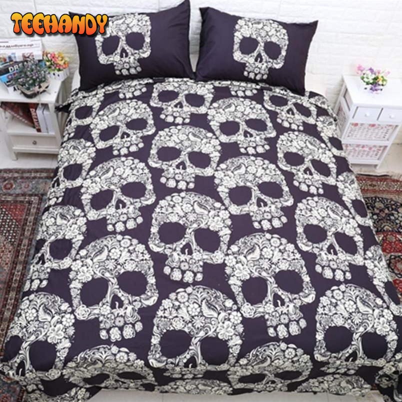 3d Flowers Skull Duvet Cover Bedding Set