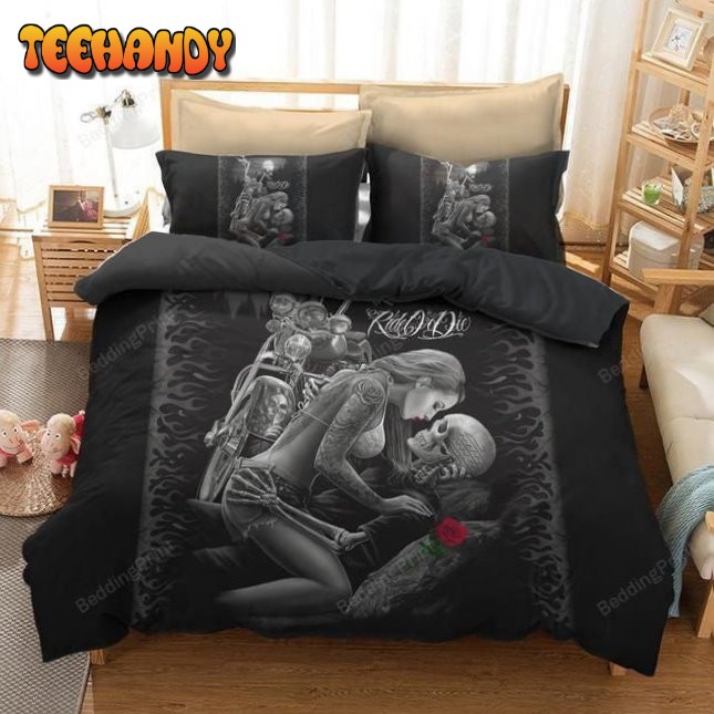 3d Ride Or Die Rose Beauty Kiss Skul Bedding Set