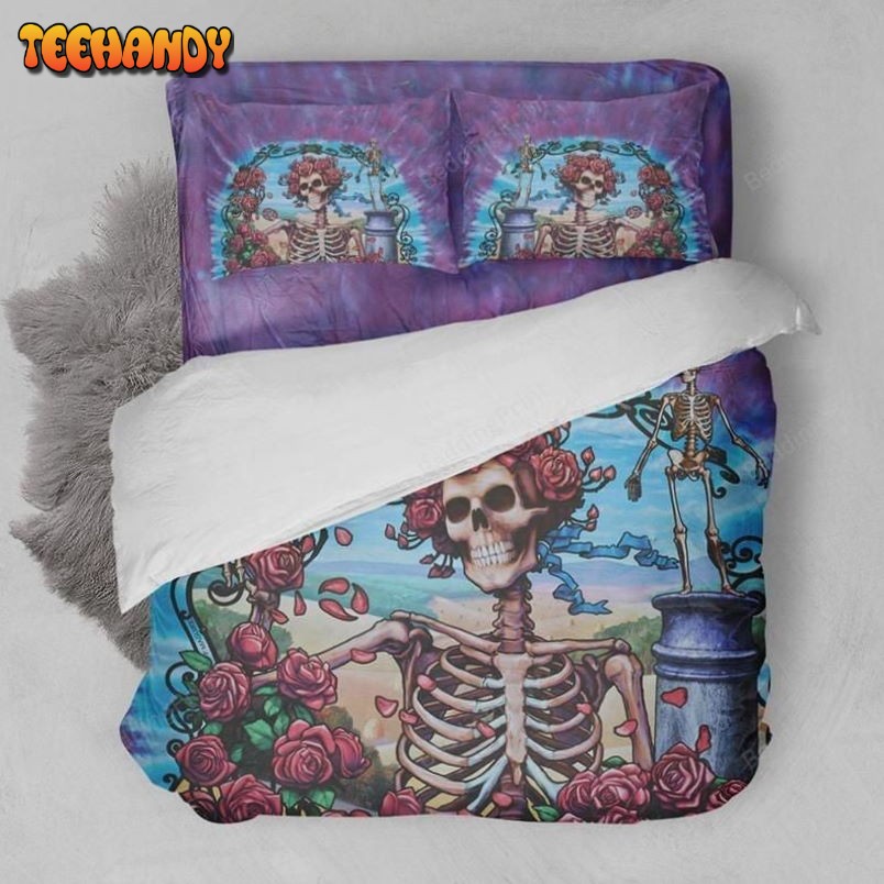 3D The Grateful Dead Flower Skeleton Skull Duvet Cover Bedding Set