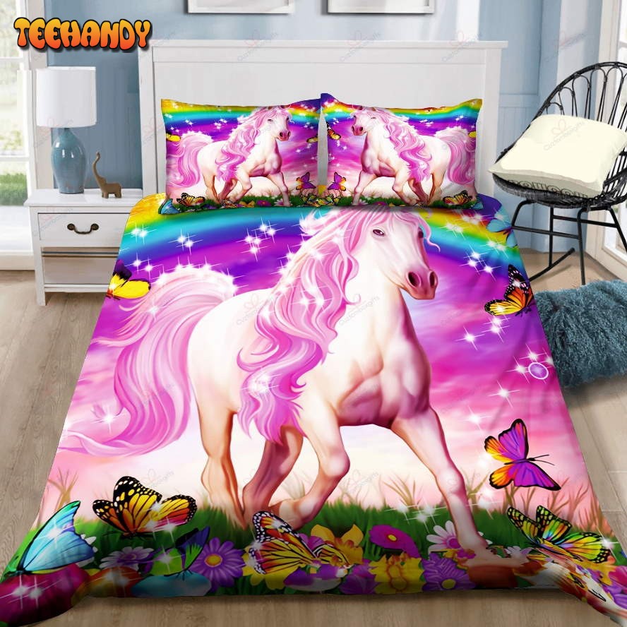 3D Unicorn And Butterfly Rainbow Duvet Cover Bedding Sets