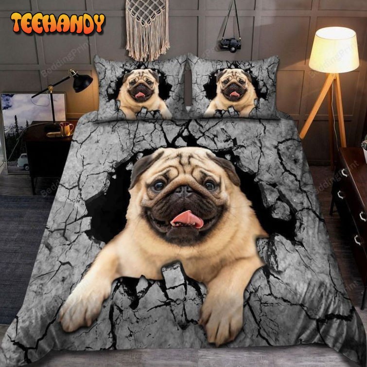 Adorable Pug Breaking Wall Bedding Set