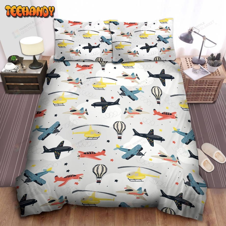 Airplanes With Hot Air Balloons Bedding Set