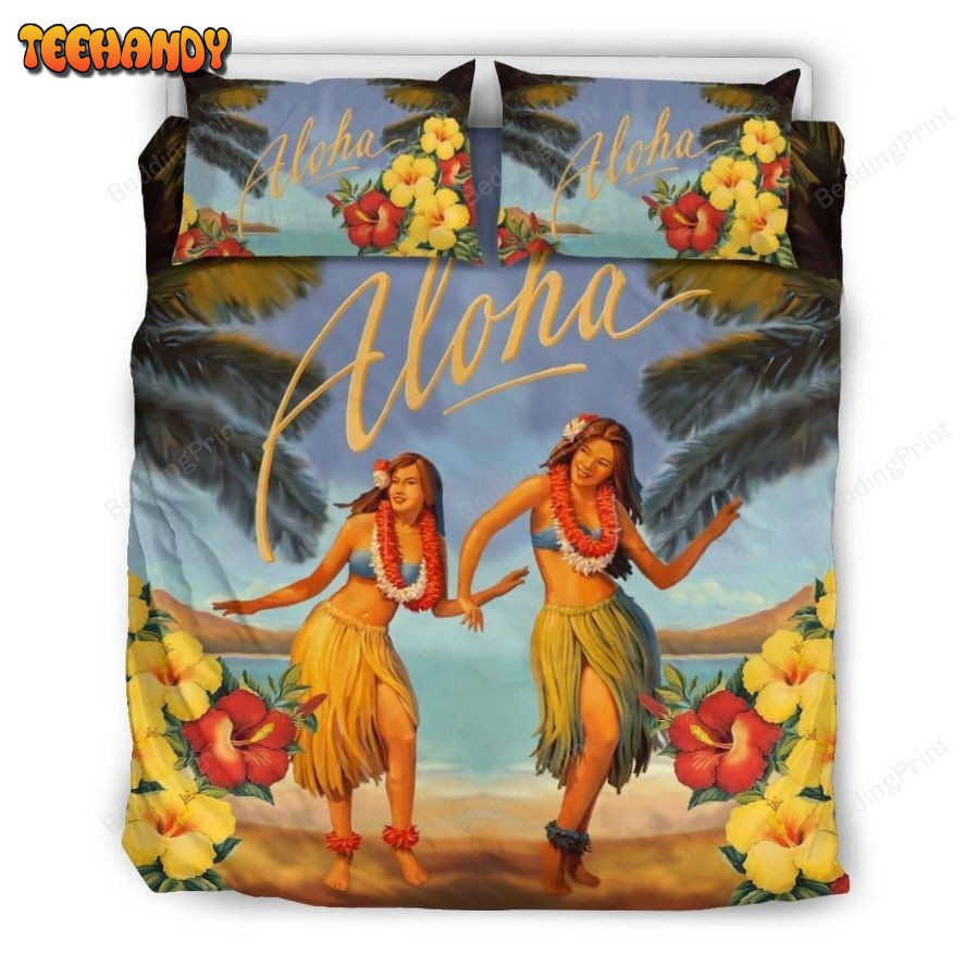 Aloha Hula Dancing Hawaiian Girls By The Beach Bedding Set