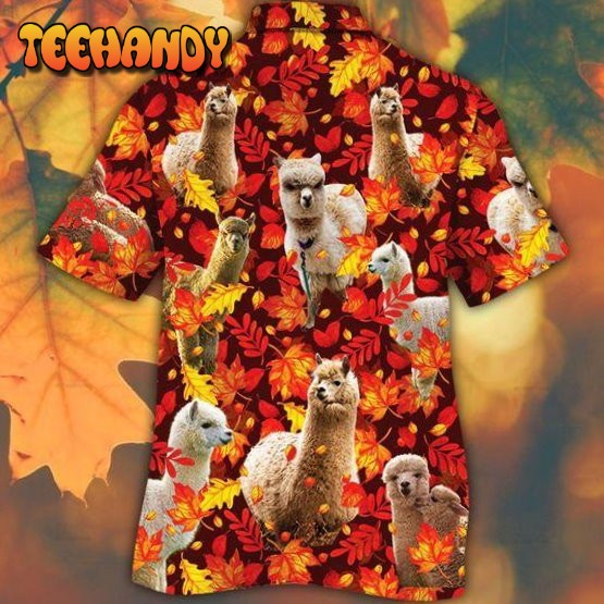 Alpaca Horse Lovers Autumn Red Leaves Hawaiian Shirt