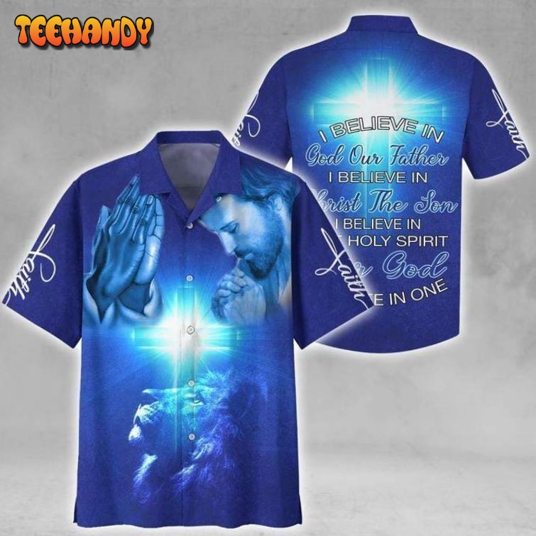 Amazing Jesus I Believe In God Blue Cross Lion Hawaiian Shirt