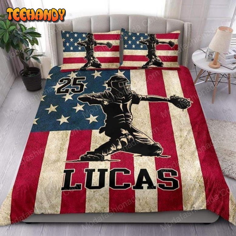 American Flag Baseball Catcher Sport 27 Bedding Set