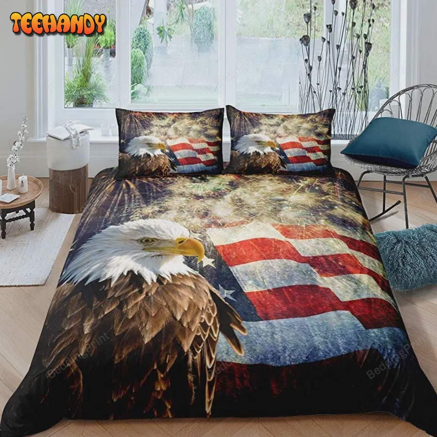 American Flag Cover Eagle Firework Bedding Set