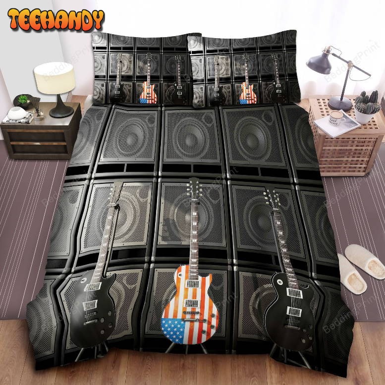 American Flag Us Bass Guitar Trendy Electronic Rock Music Digital Graphic Work Bedding Set