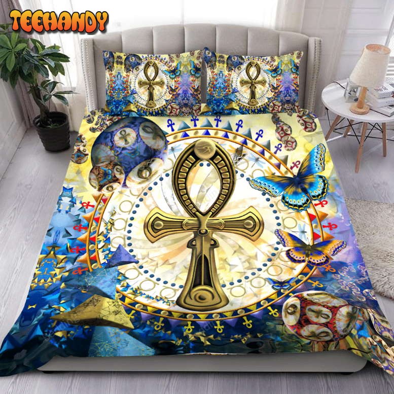 Ancient Egypt Key Of Life And Blue Butterflies Bedding Sets