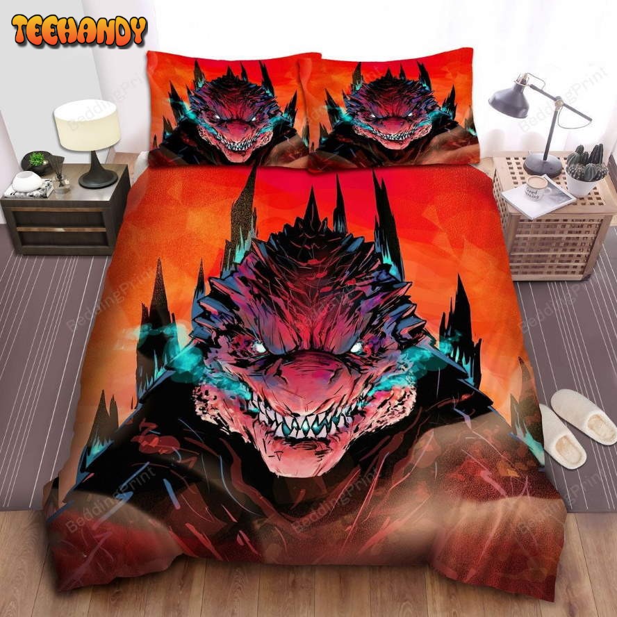 Angry Godzilla In Digital Drawing Portrait Duvet Cover Bedding Sets