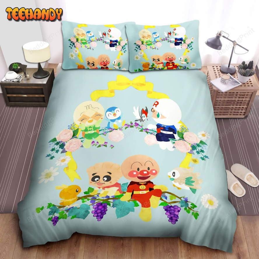 Anpanman With Flowers And Birds Duvet Cover Bedding Set