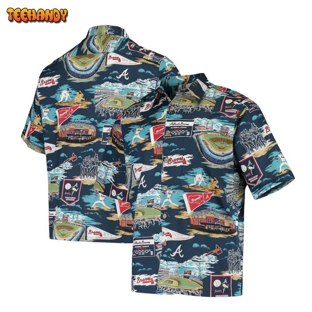 Atlanta Braves Navy Scenic Hawaiian Shirt