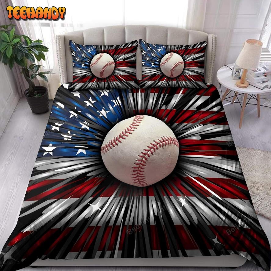 Baseball And American Flag Bedding Set