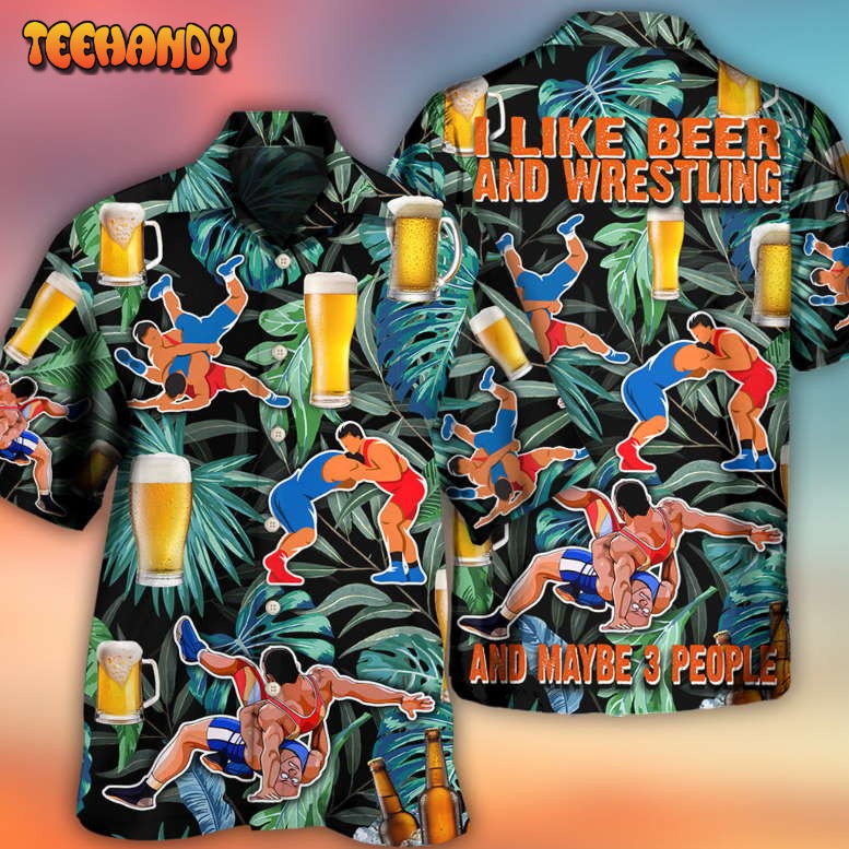 Beer And Wrestling Tropical Pattern Hawaiian Shirt