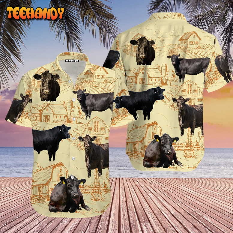 Black Angus Cattle Lovers Farm Hawaiian Shirt