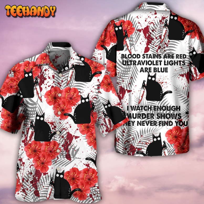 Black Cat Blood Stains Hawaiian Shirt