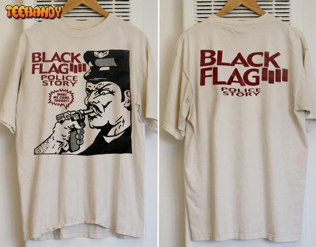 Black Flag Police Story 1981 T-Shirt, Black Flag Damage Album Promo T-Shirt