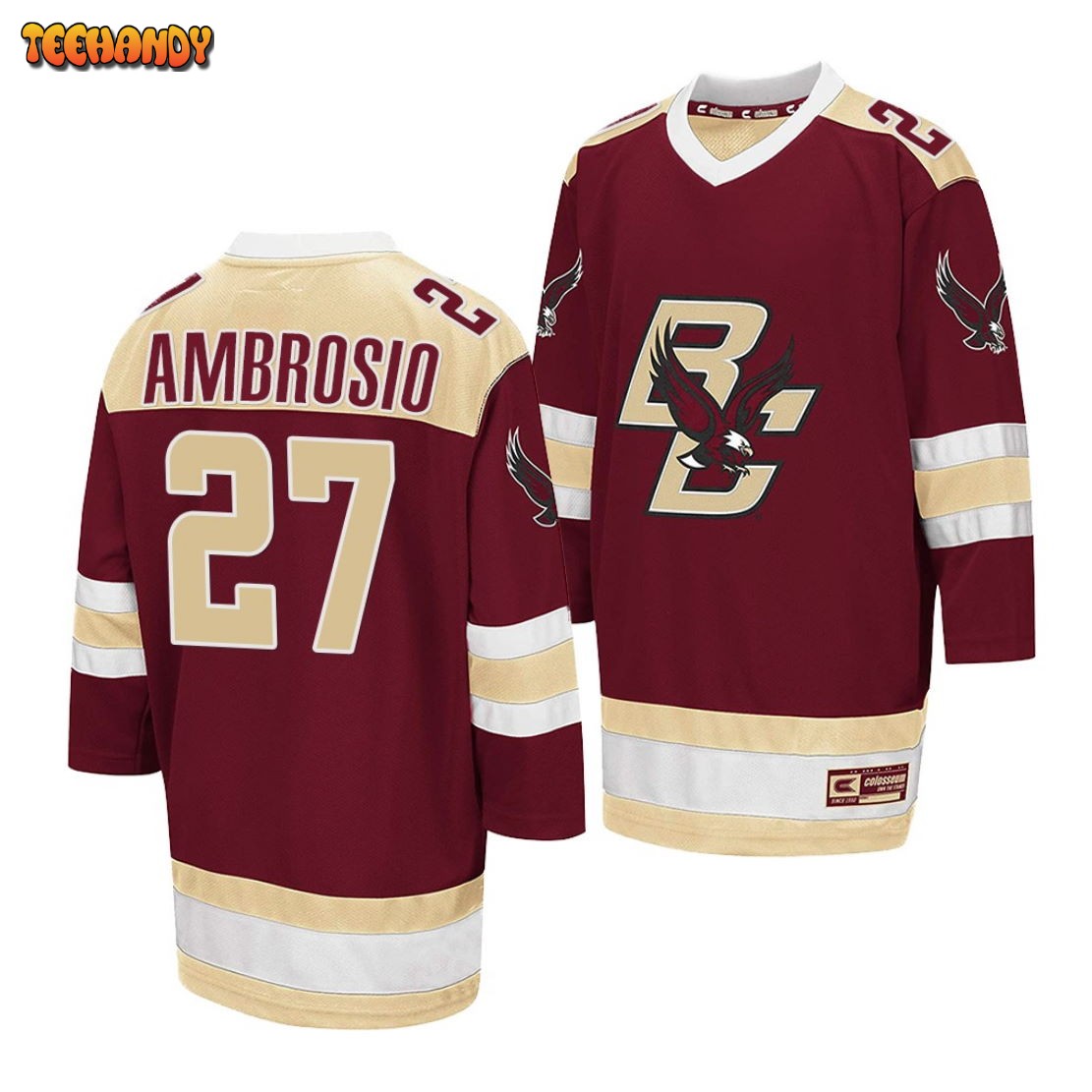 Boston College Eagles Colby Ambrosio College Hockey Maroon Away Jersey